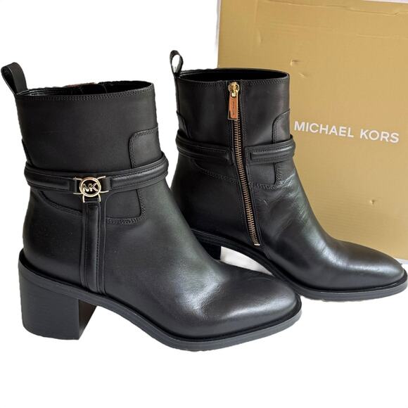 NEW Michael Kors Bombe Leather ANKLE BOOT Mindy Black Womens 10 Zip Shoe In Box - Picture 12 of 13